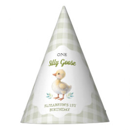 One Silly Goose Green Gingham Baby First Birthday パーティーハット