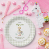 One Silly Goose Green Gingham Baby First Birthday ペーパープレート (パーティー)