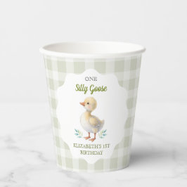 One Silly Goose Green Gingham Baby First Birthday 紙コップ