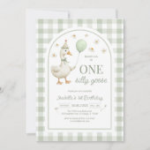 One Silly Goose Green Girl 1st Birthday Invitation 招待状 (正面)