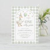 One Silly Goose Green Girl 1st Birthday Invitation 招待状 (スタンド正面)