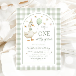 One Silly Goose Green Girl 1st Birthday Invitation 招待状