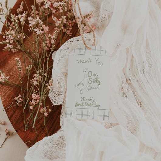 One Silly Goose Green Hand Drawn 1st Birthday  ギフトタグ