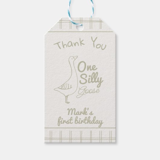 One Silly Goose Green Hand Drawn 1st Birthday  ギフトタグ (正面)