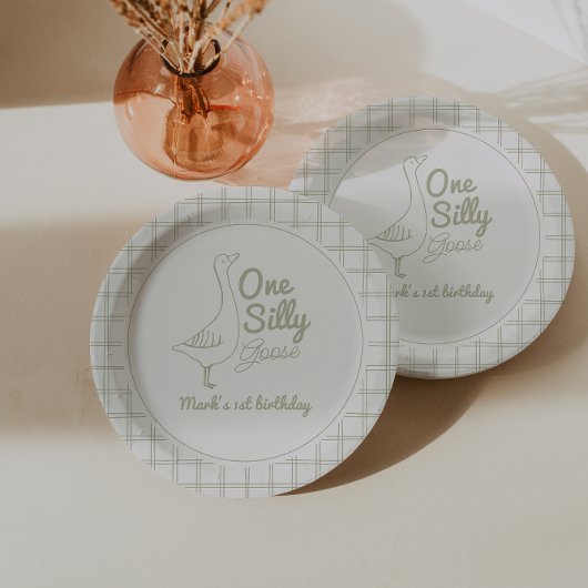 One Silly Goose Green Hand Drawn 1st Birthday  ペーパープレート