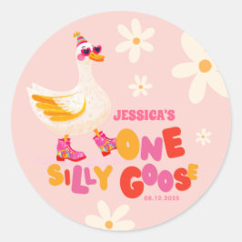 One Silly Goose Pastel Pink Kids' Birthday Party ラウンドシール