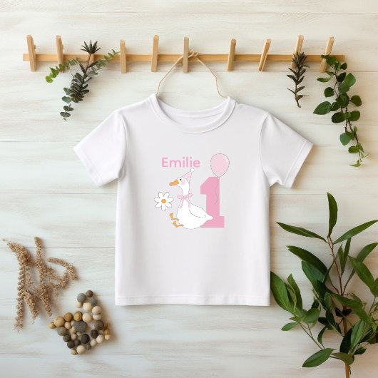 One silly Goose Personalize name First birthday ベビーTシャツ