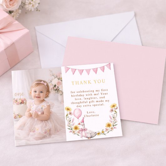 One Silly Goose Photo 1st Birthday Thank You Card サンキューカード