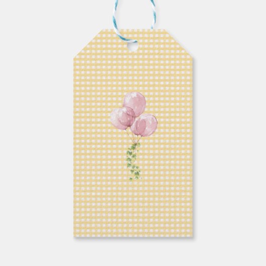 One Silly Goose Pink and Gingham 1st Birthday ギフトタグ (裏面)