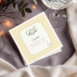 One Silly Goose Pink and Gingham 1st Birthday スタンダードカクテルナプキン