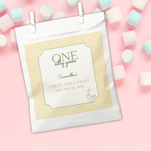 One Silly Goose Pink and Gingham 1st Birthday フェイバーバッグ