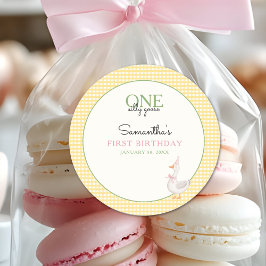 One Silly Goose Pink and Gingham 1st Birthday ラウンドシール