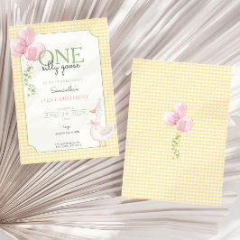 One Silly Goose Pink and Gingham 1st Birthday 招待状