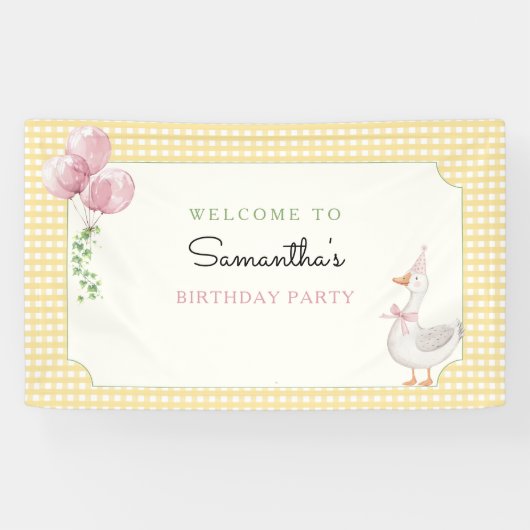 One Silly Goose Pink and Gingham Birthday Banner 横断幕 (横)