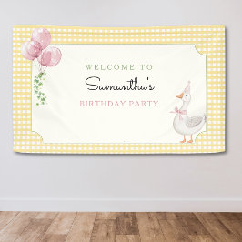 One Silly Goose Pink and Gingham Birthday Banner 横断幕