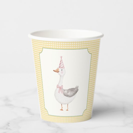 One Silly Goose Pink and Yellow Gingham 紙コップ (正面)