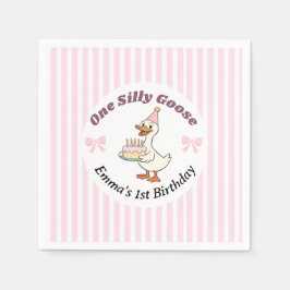 One Silly Goose Pink Bow 1st Birthday  スタンダードカクテルナプキン