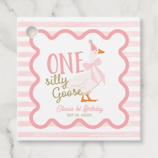 One Silly Goose Pink Bow 1st Birthday フェイバータグ (正面)