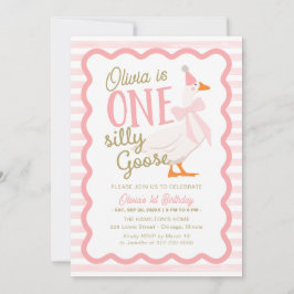 One Silly Goose Pink Bow 1st Birthday 招待状