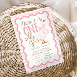 One Silly Goose Pink Bow 1st Birthday 招待状