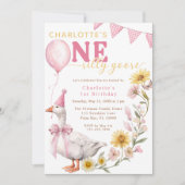 One Silly Goose Pink Bow 1st Birthday Invitation 招待状 (正面)
