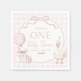 ONE Silly Goose Pink Bow 1st Birthday Party スタンダードカクテルナプキン