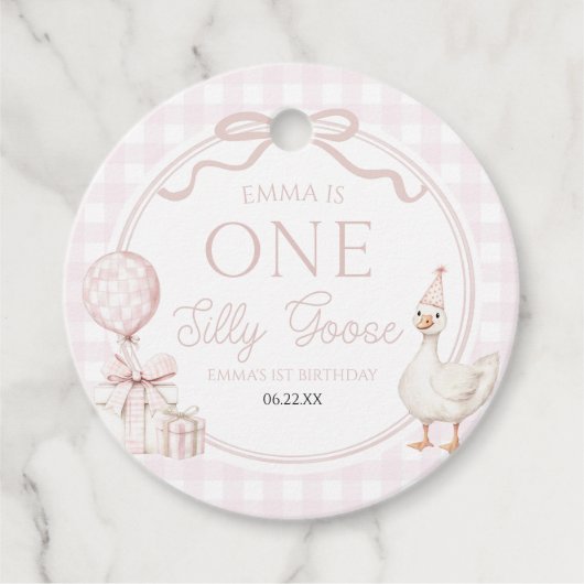 ONE Silly Goose Pink Bow 1st Birthday Party フェイバータグ (正面)