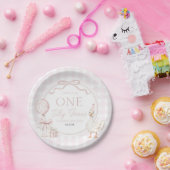 ONE Silly Goose Pink Bow 1st Birthday Party ペーパープレート (パーティー)
