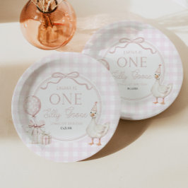 ONE Silly Goose Pink Bow 1st Birthday Party ペーパープレート