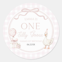 ONE Silly Goose Pink Bow 1st Birthday Party ラウンドシール