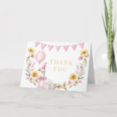 One Silly Goose Pink Bow 1st Birthday Thank You Ca サンキューカード (正面)