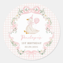 One Silly Goose Pink Bow Balloon Girl Birthday ラウンドシール