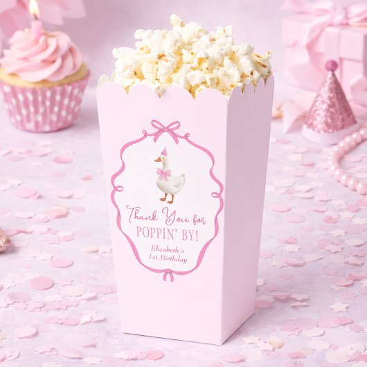 One Silly Goose Pink Bow First Birthday Popcorn フェイバーボックス