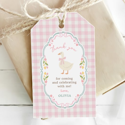  One Silly Goose Pink Bow Girl 1st Birthday ギフトタグ