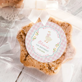  One Silly Goose Pink Bow Girl 1st Birthday ラウンドシール