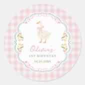  One Silly Goose Pink Bow Girl 1st Birthday ラウンドシール (正面)