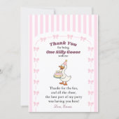 One Silly Goose Pink Bow Girl 1st Birthday Party サンキューカード (正面)