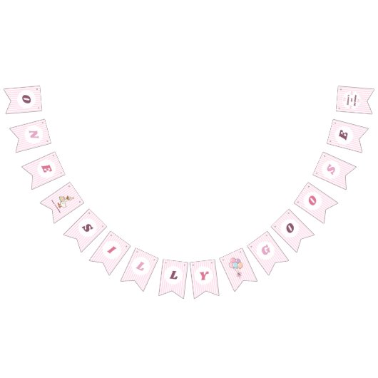  One Silly Goose Pink Bow Girl 1st Birthday Party バンティングフラッグ (全)