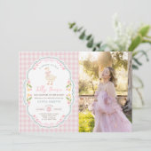  One Silly Goose Pink Bow Girl 1st Birthday Photo 招待状 (スタンド正面)