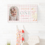  One Silly Goose Pink Bow Girl 1st Birthday Photo 横断幕 (インサイチュ)