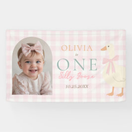  One Silly Goose Pink Bow Girl 1st Birthday Photo 横断幕