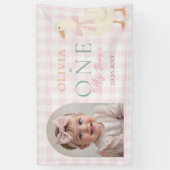  One Silly Goose Pink Bow Girl 1st Birthday Photo 横断幕 (縦)