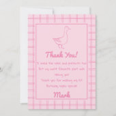 One Silly Goose Pink Drawn 1st Birthday Thank You サンキューカード (正面)