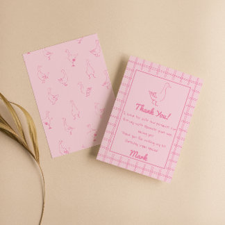 One Silly Goose Pink Drawn 1st Birthday Thank You サンキューカード