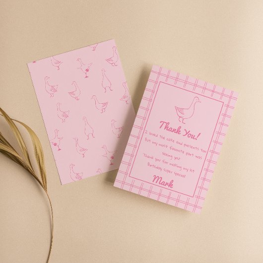 One Silly Goose Pink Drawn 1st Birthday Thank You サンキューカード