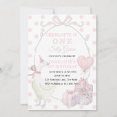 ​One Silly Goose Pink First Birthday Girl 招待状 (正面)