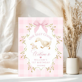 One Silly Goose Pink Gingham 1st Birthday Welcome ポスター