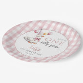 One Silly Goose Pink Gingham Balloons Birthday ペーパープレート (アングル)