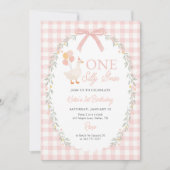 One Silly Goose Pink Gingham Girl 1st Birthday 招待状 (正面)
