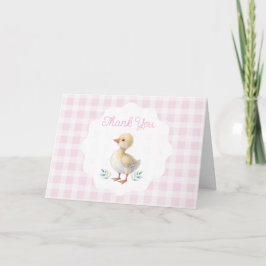 One Silly Goose Pink Gingham Girl First Birthday サンキューカード